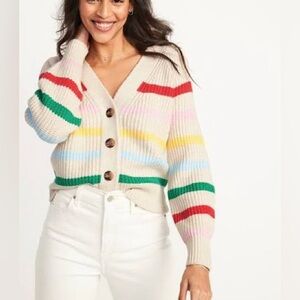 OLD NAVY | Brushed Striped Shaker-Stitch Cardigan Sweater Rainbow
